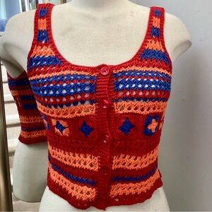 Zara crocheted knitted sleeves button front cropped top size small